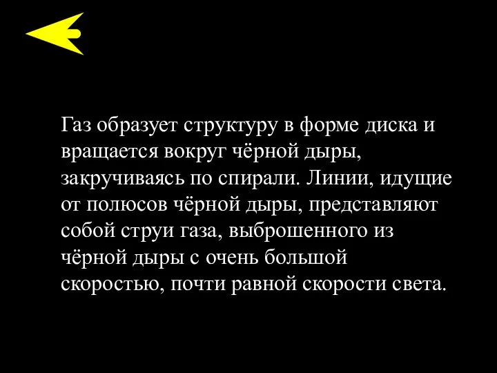 Газ образует структуру в форме диска и вращается вокруг чёрной дыры,