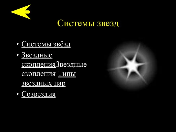 Системы звезд Системы звёзд Звездные скопленияЗвездные скопления Типы звездных пар Созвездия