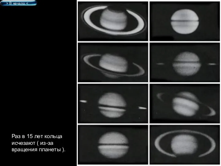 Раз в 15 лет кольца исчезают ( из-за вращения планеты ). > В начало
