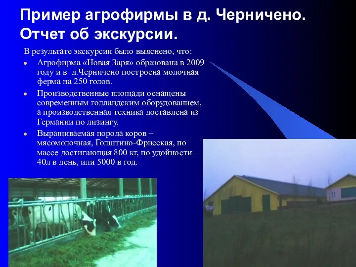 Пример агрофирмы в д. Черничено. Отчет об экскурсии. В результате экскурсии