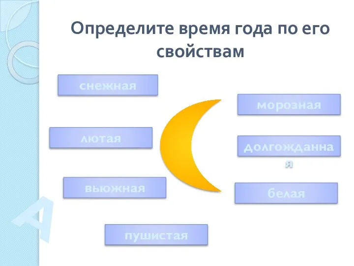 Определите время года по его свойствам снежная лютая вьюжная долгожданная морозная белая пушистая А