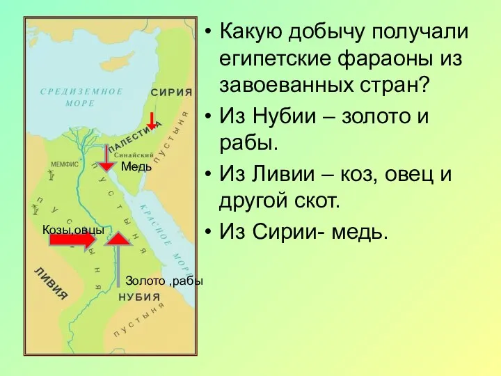 Какую добычу получали египетские фараоны из завоеванных стран? Из Нубии –