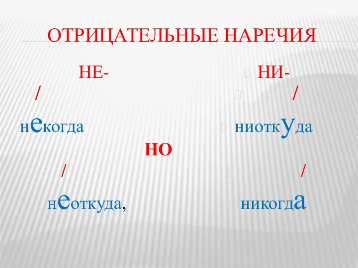 ОТРИЦАТЕЛЬНЫЕ НАРЕЧИЯ НЕ- / некогда НО / неоткуда, НИ- / ниоткуда / никогда