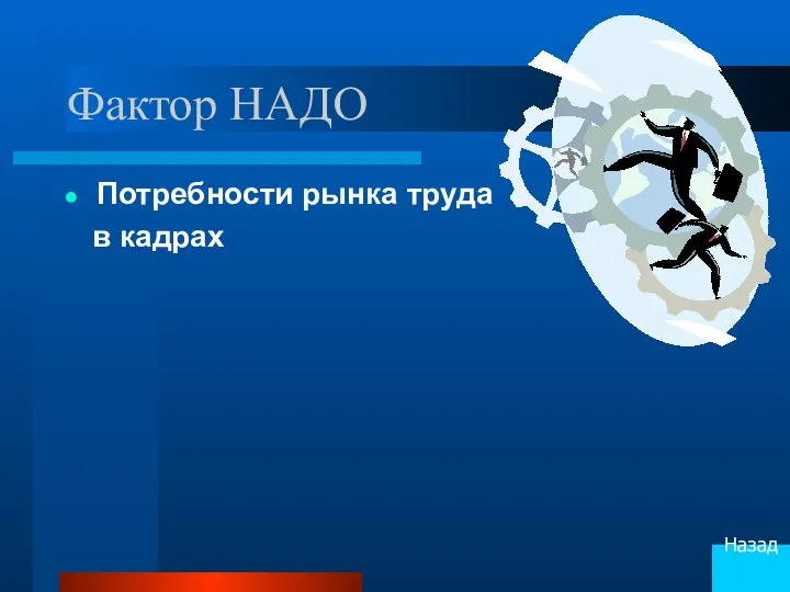 Потребности рынка труда в кадрах Фактор НАДО Назад