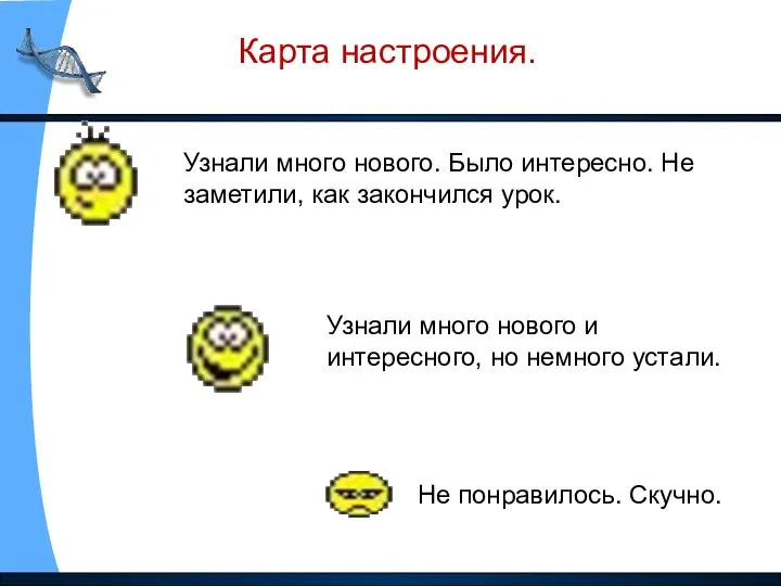 Карта настроения. Узнали много нового. Было интересно. Не заметили, как закончился