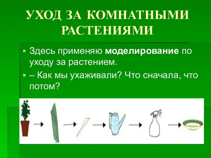 УХОД ЗА КОМНАТНЫМИ РАСТЕНИЯМИ Здесь применяю моделирование по уходу за растением.