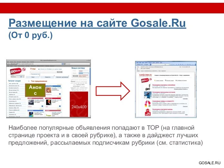 Размещение на сайте Gosale.Ru (От 0 руб.) Наиболее популярные объявления попадают
