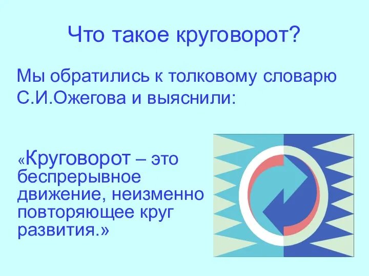 Что такое круговорот? «Круговорот – это беспрерывное движение, неизменно повторяющее круг