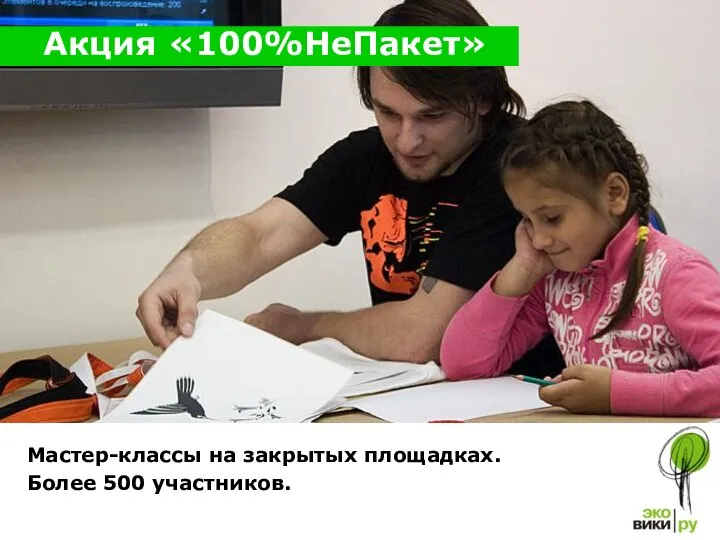 Акция «100%НеПакет» Мастер-классы на закрытых площадках. Более 500 участников.