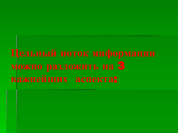 Цельный поток информации можно разложить на 3 важнейших аспекта: