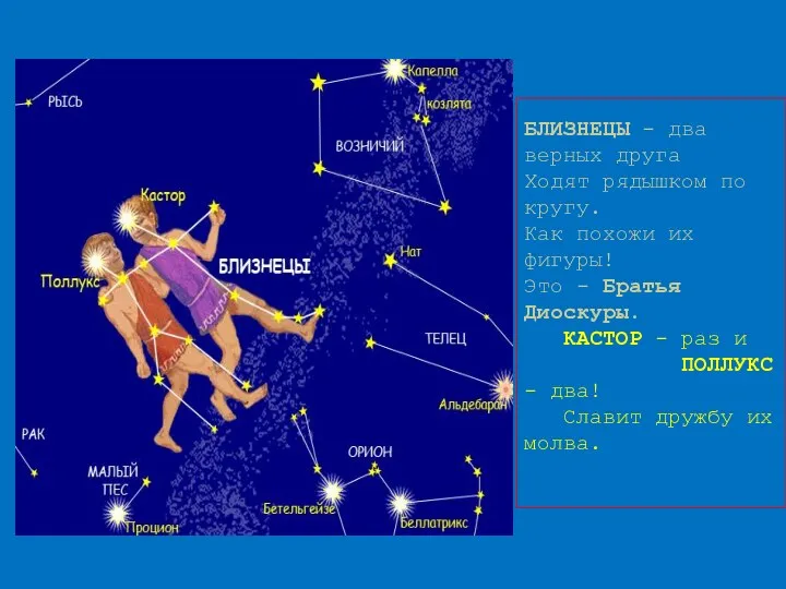 БЛИЗНЕЦЫ - два верных друга Ходят рядышком по кругу. Как похожи