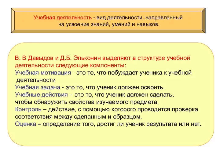 Учебная деятельность - вид деятельности, направленный на усвоение знаний, умений и