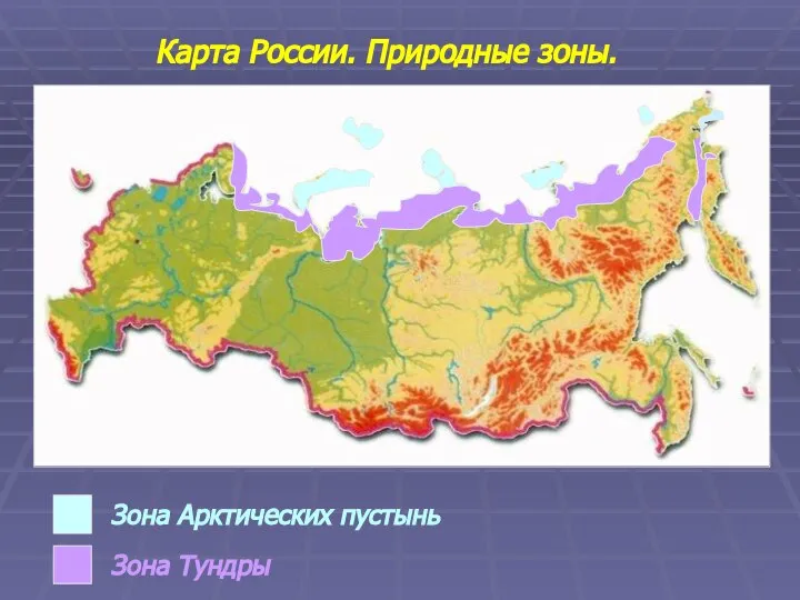 Зона Арктических пустынь Зона Тундры Карта России. Природные зоны.