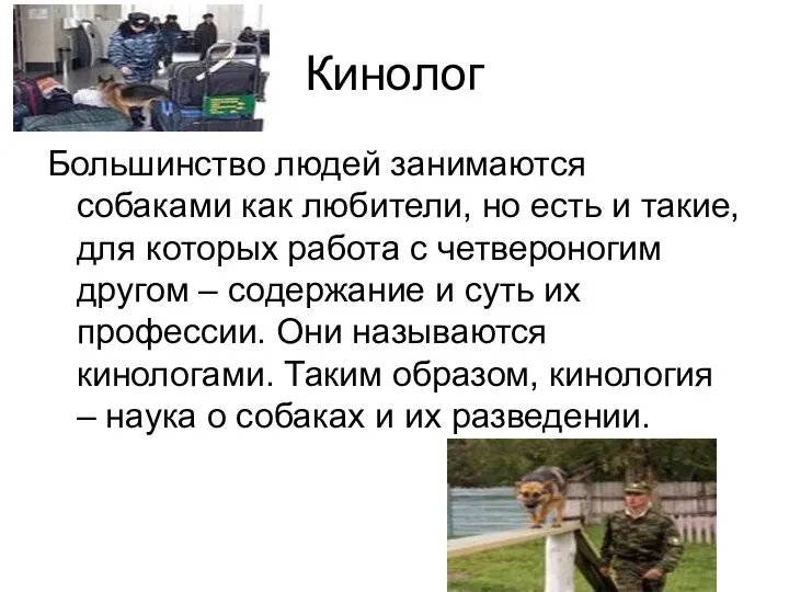 Кинолог Большинство людей занимаются собаками как любители, но есть и такие,