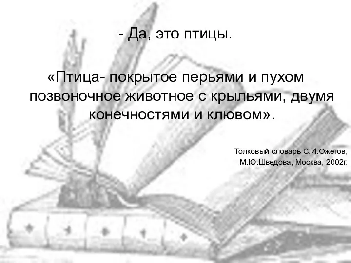 - Да, это птицы. «Птица- покрытое перьями и пухом позвоночное животное