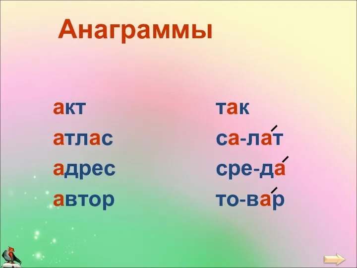 акт атлас адрес автор так са-лат сре-да то-вар Анаграммы