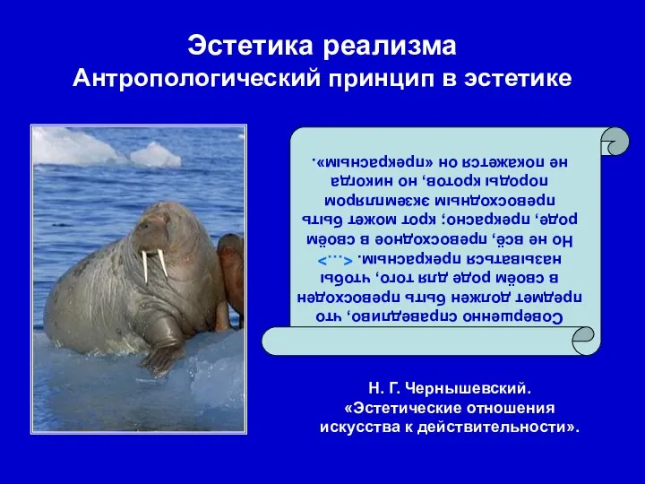 Эстетика реализма Антропологический принцип в эстетике Совершенно справедливо, что предмет должен