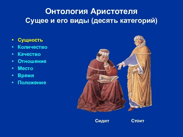 Сущность Количество Качество Отношение Место Время Положение Онтология Аристотеля Сущее и