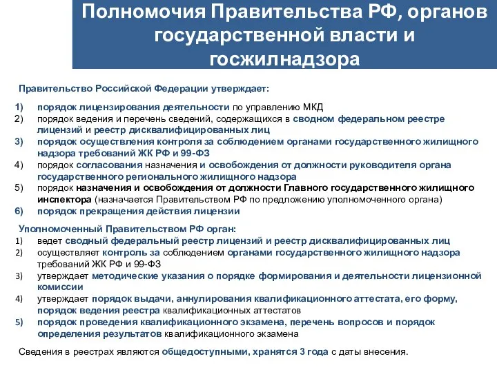 Полномочия Правительства РФ, органов государственной власти и госжилнадзора Правительство Российской Федерации