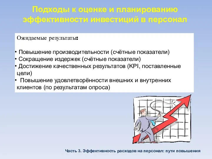 Подходы к оценке и планированию эффективности инвестиций в персонал Ожидаемые результаты: