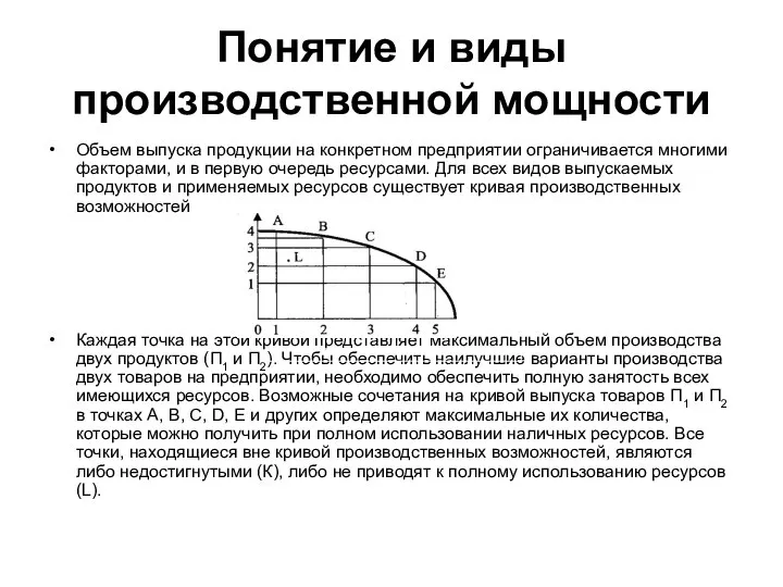 Понятие и виды производственной мощности Объем выпуска продукции на конкретном предприятии