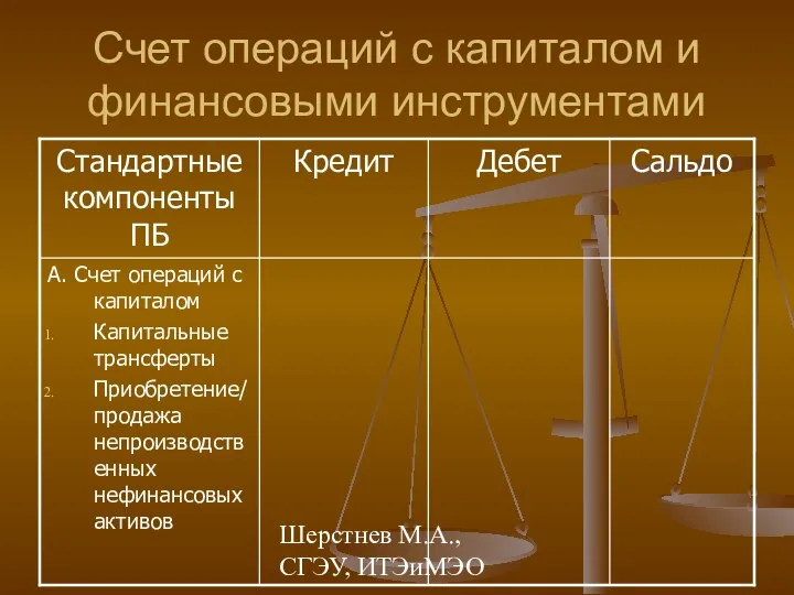 Шерстнев М.А., СГЭУ, ИТЭиМЭО Счет операций с капиталом и финансовыми инструментами