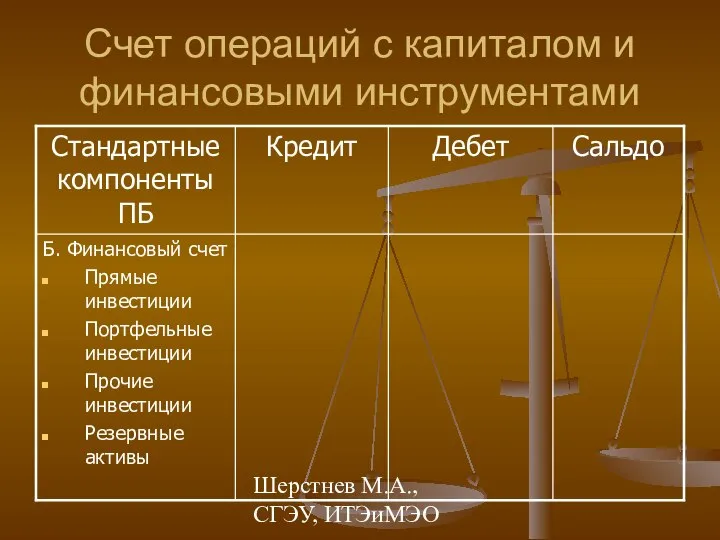 Шерстнев М.А., СГЭУ, ИТЭиМЭО Счет операций с капиталом и финансовыми инструментами