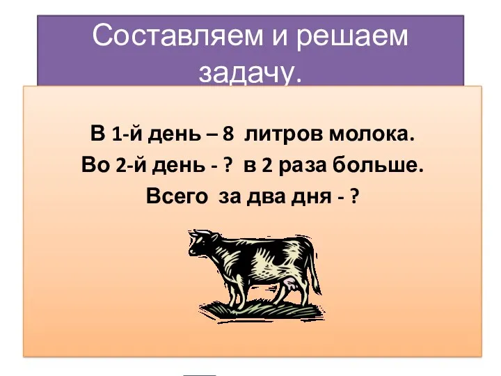 Составляем и решаем задачу. В 1-й день – 8 литров молока.