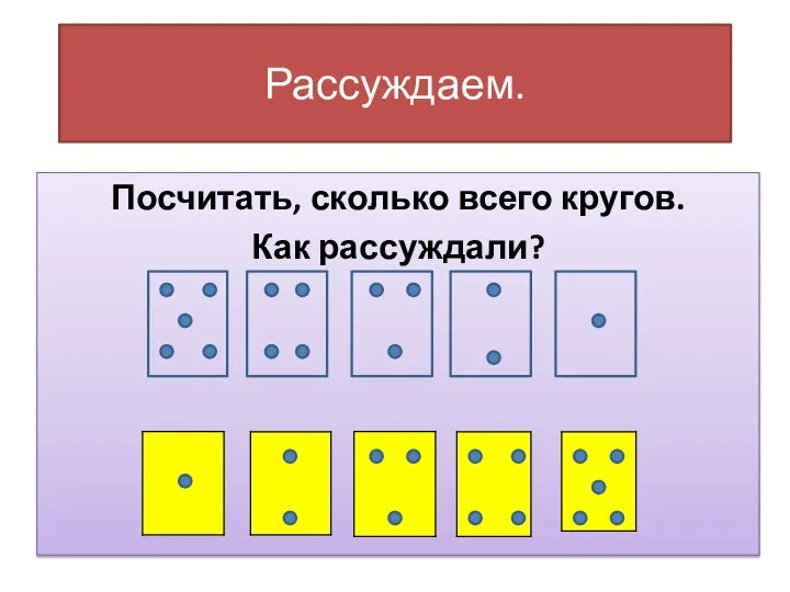 Рассуждаем. Посчитать, сколько всего кругов. Посчитать, сколько всего кругов. Как рассуждали?