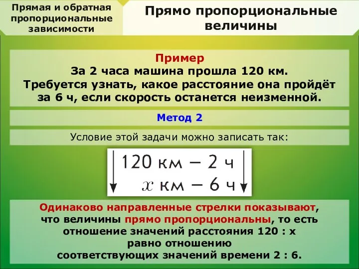 Прямая и обратная пропорциональные зависимости Прямо пропорциональные величины Пример За 2