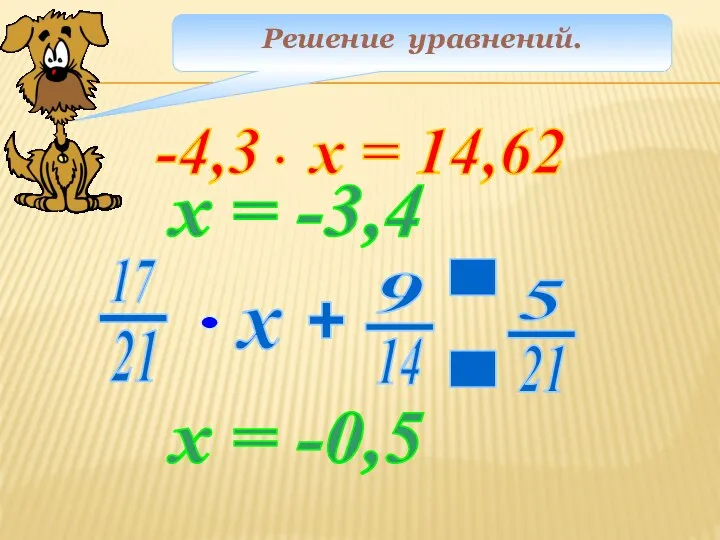 Решение уравнений. х = -3,4 х = -0,5