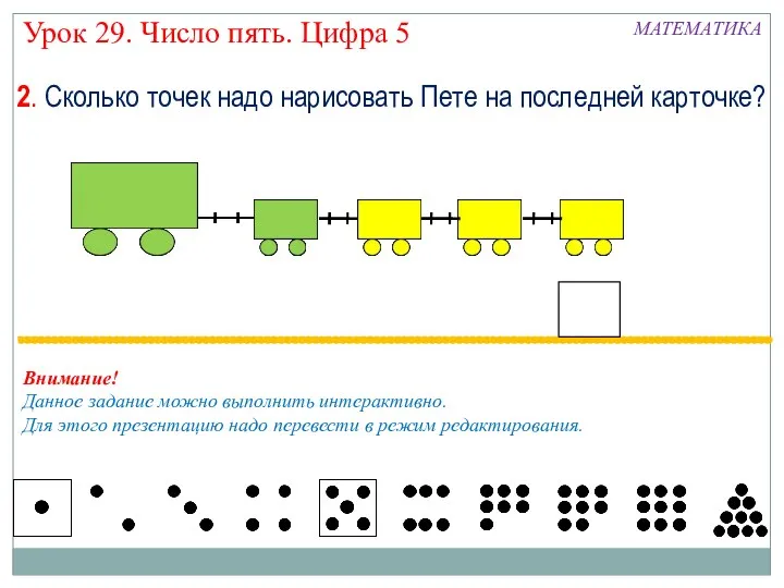 2. Сколько точек надо нарисовать Пете на последней карточке? МАТЕМАТИКА Внимание!