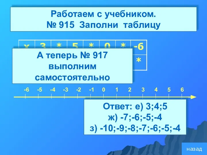 Работаем с учебником. № 915 Заполни таблицу А теперь № 917