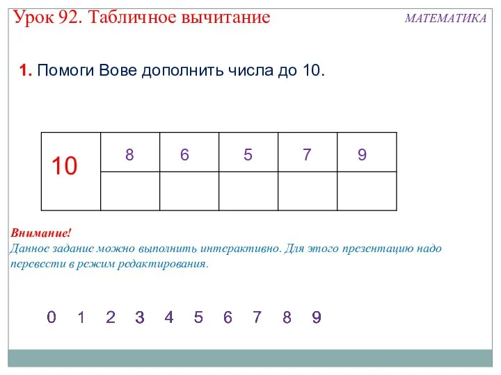 1. Помоги Вове дополнить числа до 10. 10 8 6 5