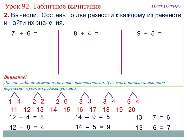 2. Вычисли. Составь по две разности к каждому из равенств и