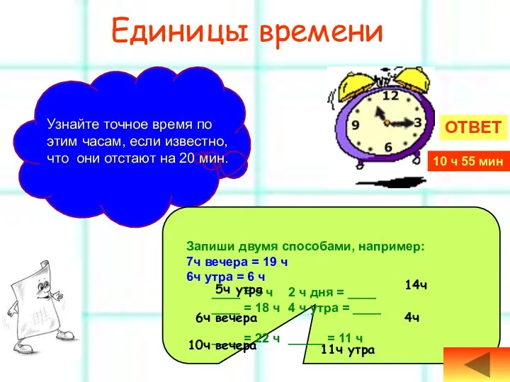 Единицы времени Узнайте точное время по этим часам, если известно, что