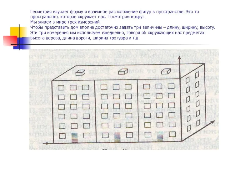 Геометрия изучает форму и взаимное расположение фигур в пространстве. Это то