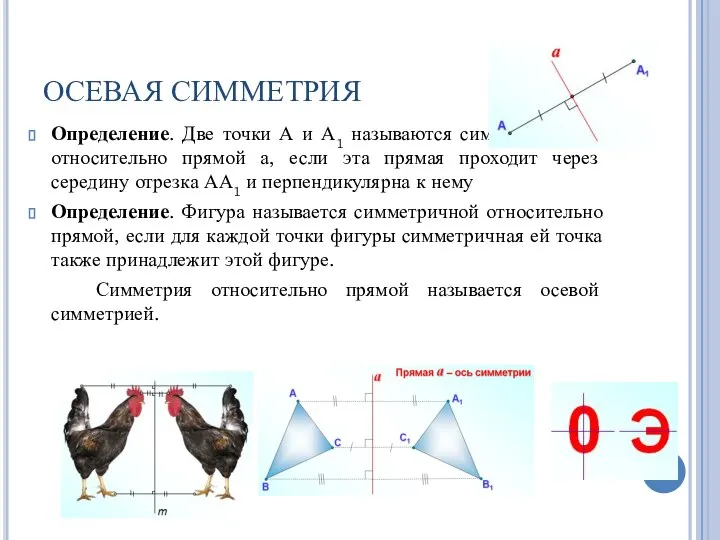 ОСЕВАЯ СИММЕТРИЯ Определение. Две точки А и А1 называются симметричными относительно