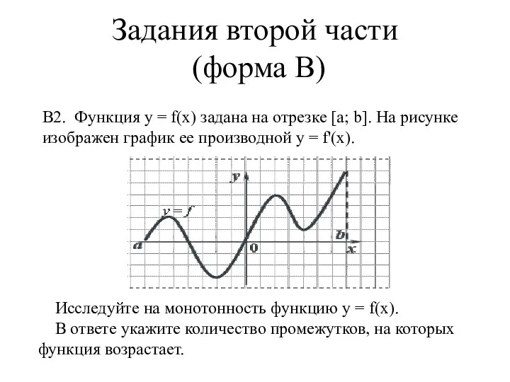 Задания второй части (форма В) В2. Функция у = f(x) задана