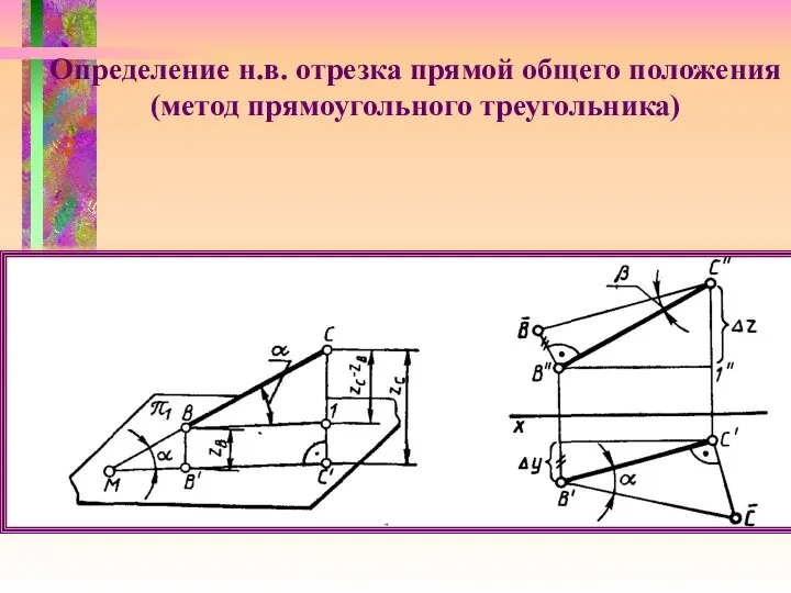 Определение н.в. отрезка прямой общего положения (метод прямоугольного треугольника)