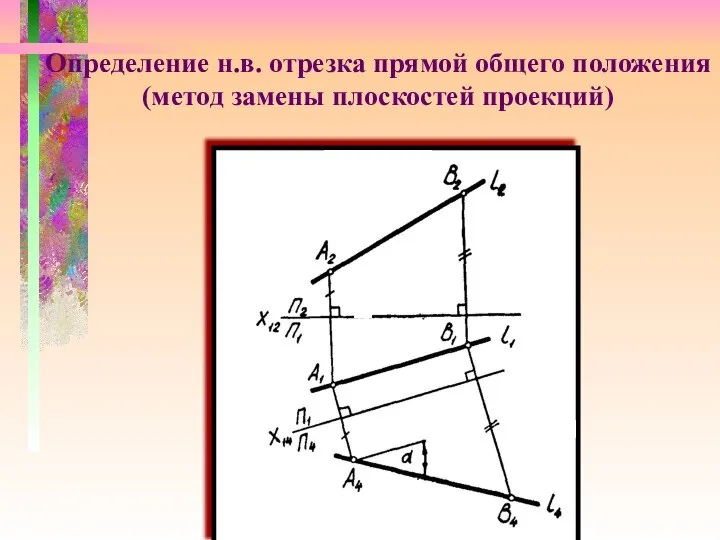 Определение н.в. отрезка прямой общего положения (метод замены плоскостей проекций)