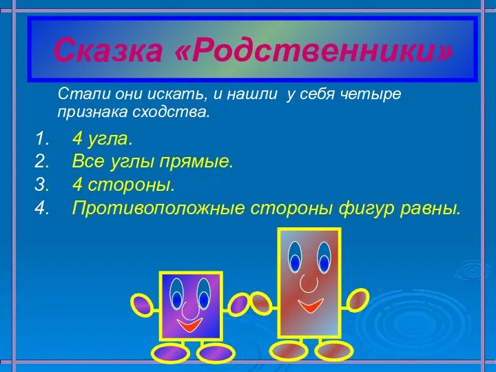 Сказка «Родственники» Стали они искать, и нашли у себя четыре признака