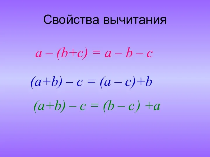 Свойства вычитания a – (b+c) = a – b – c