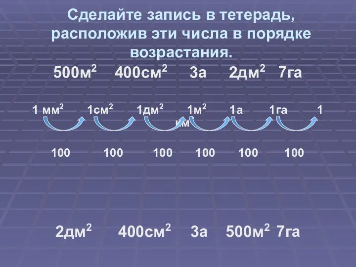 Сделайте запись в тетерадь, расположив эти числа в порядке возрастания. 500м2