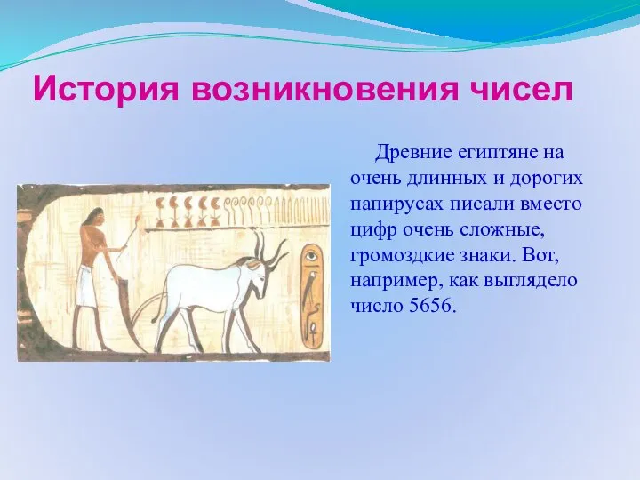 История возникновения чисел Древние египтяне на очень длинных и дорогих папирусах