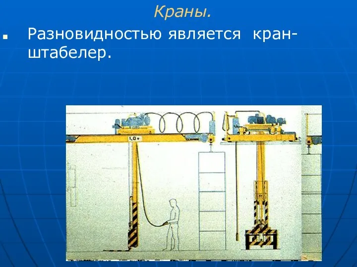 Краны. Разновидностью является кран-штабелер.