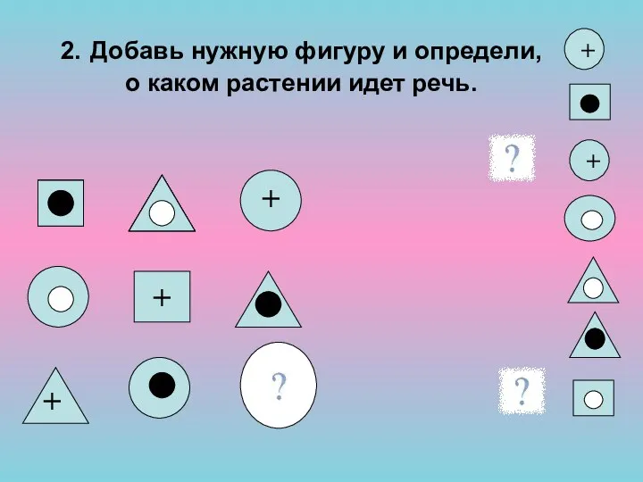 2. Добавь нужную фигуру и определи, о каком растении идет речь.