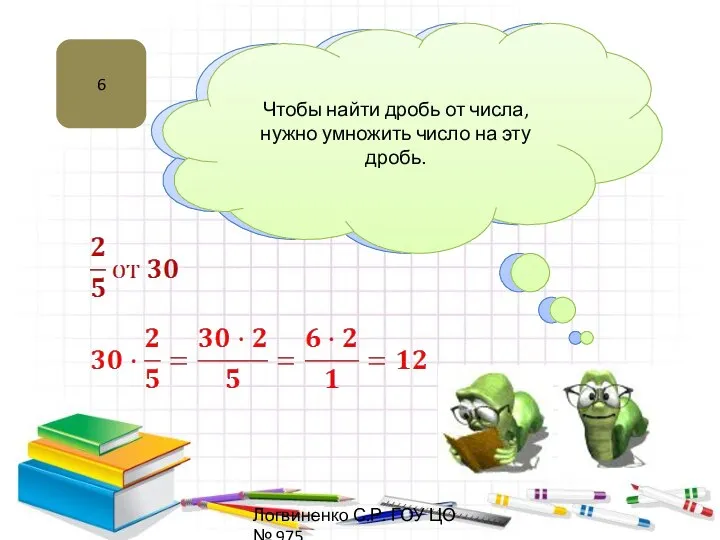 6 Нахождение дроби от числа Чтобы найти дробь от числа, нужно