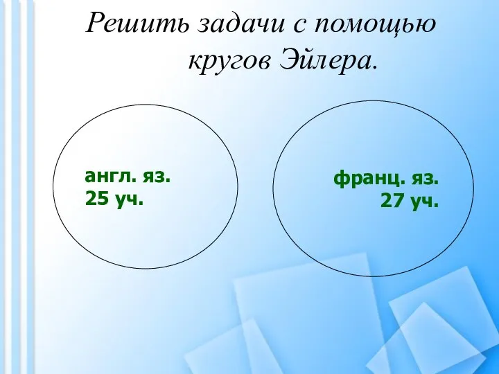 Решить задачи с помощью кругов Эйлера. англ. яз. 25 уч. франц. яз. 27 уч.