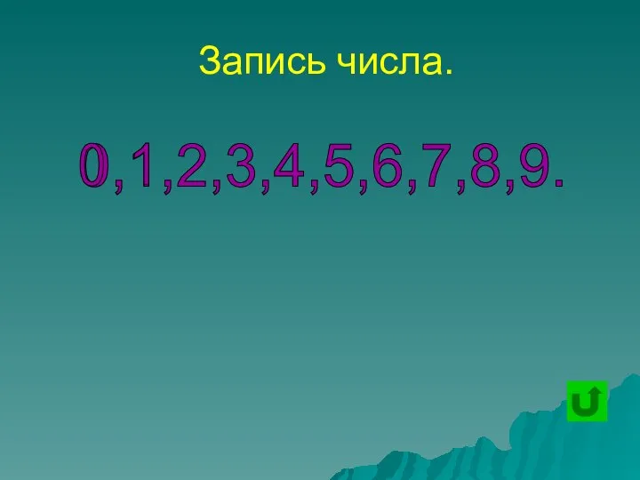 Запись числа. 0,1,2,3,4,5,6,7,8,9. 1 0